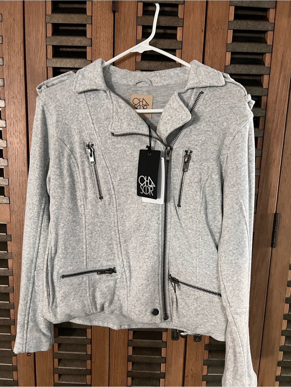 Chaser Heather Gray Knit Moto Jacket with Zip Pockets